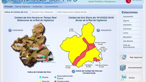 Niveles de calidad del aire en la red auton&oacute;mica. | FOTO: AYUNTAMIENTO DE CARTAGENA