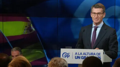 El l&iacute;der del PP, Alberto N&uacute;&ntilde;ez-Feij&oacute;o, en su comparecencia de este lunes (Foto: PP)