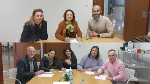 En la parte superior, representantes de la Federaci&oacute;n del Comercio. En la parte inferior, representantes de los sindicatos