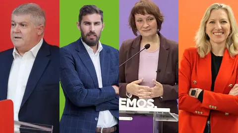 De izq. a der., Pepe V&eacute;lez (PSOE), Jos&eacute; &Aacute;ngel Antelo (Vox), Mar&iacute;a Mar&iacute;n (Podemos) y Mar&iacute;a Jos&eacute; Ros (Ciudadanos)