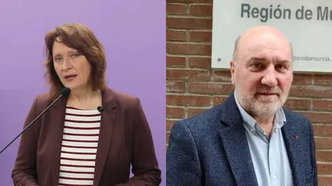 Mar&iacute;a Mar&iacute;n (izq.), portavoz de Podemos en la Asamblea, y Jos&eacute; Luis &Aacute;lvarez-Castellanos, l&iacute;der de IU-Verdes en la Regi&oacute;n