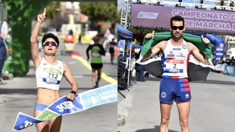 Mar&iacute;a P&eacute;rez (izq.) y &Aacute;lvaro Mart&iacute;n, campeones de Espa&ntilde;a de marcha en Cieza