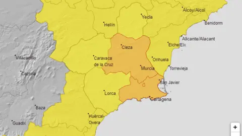 Aviso naranja en Vega del Segura, Campo de Cartagena y Mazarr&oacute;n (foto: Aemet)