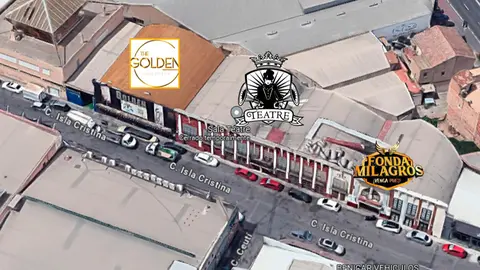 Ubicaci&oacute;n de las salas de fiesta situadas en la zona Atalayas de Murcia:  Teatre, Golden y La Fonda Milagros (foto: La 7)
