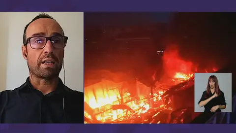 El periodista Jorge Garc&iacute;a Bad&iacute;a habla a La 7 Noticias sobre la &uacute;ltima hora del incendio de la zona Atalayas (foto: La 7)