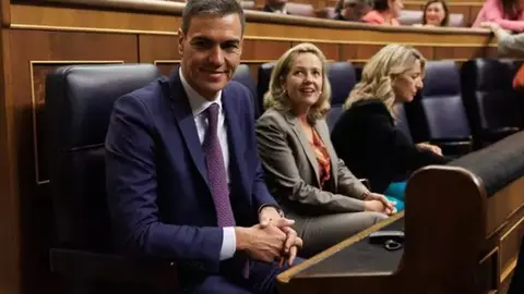 Pedro S&aacute;nchez, en su esca&ntilde;o en el Congreso