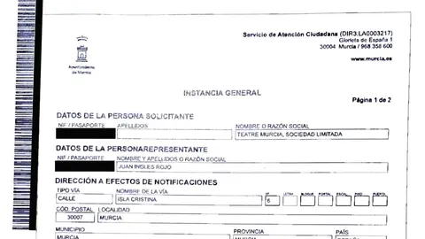 Fragmento de la solicitud de vado para Teatre firmada por Juan Ingl&eacute;s Rojo (foto: La 7)
