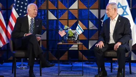 El primer ministro de Israel, Benjamin Netanyahu, recibe al presidentre de Estados Unidos, Joe Biden