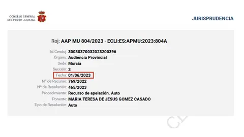 Extracto del auto que prueba que el mismo fue comunicado el 1 de junio de 2023