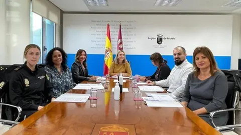 La consejera de Pol&iacute;tica Social, Familias e Igualdad, Conchita Ruiz, junto a los miembros del jurado durante la deliberaci&oacute;n de las Distinciones 25N
