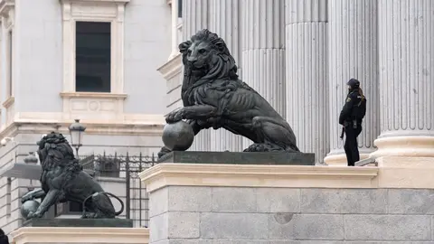 Leones del Congreso de los Diputados (Foto: Diego Radam&eacute;s - Europa Press)