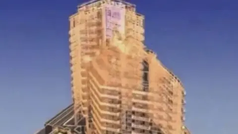 Imagen del v&iacute;deo promocional que se utiliz&oacute; para captar compradores del edifico que finalmente se ha incendiado en Valencia este jueves (foto: X)