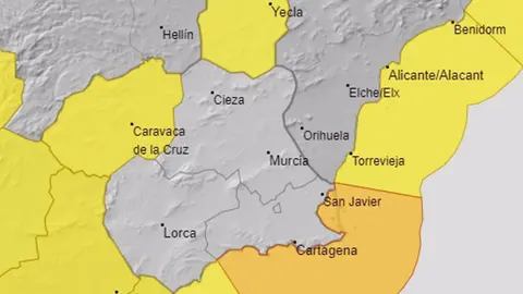 Elevan a naranja su aviso por fen&oacute;menos costeros para este domingo en Cartagena y Mazarr&oacute;n (foto: Aemet)
