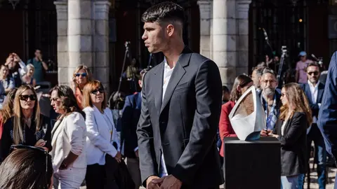 El tenista Carlos Alcaraz durante la presentaci&oacute;n oficial del torneo de tenis Mutua Madrid Open (foto: EP)