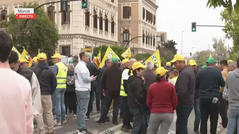 Los agricultores de secano se concentran frente a la Delegaci&oacute;n del Gobierno de Murcia para pedir ayudas contra la sequ&iacute;a (foto: La 7)
