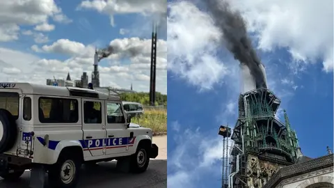 Imagen de la catedral de Ruan en llamas (foto: EP)