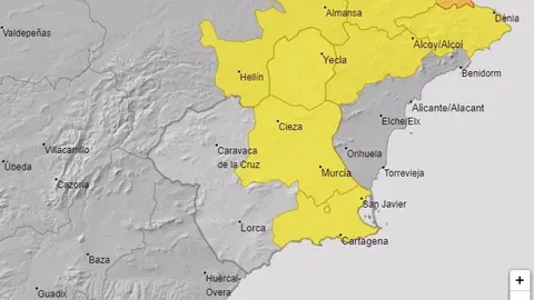 El Altiplano, la Vega del Segura y el Campo de Cartagena est&aacute;n este mi&eacute;rcoles en alerta amarilla por lluvias y tormentas (foto: AEMET)