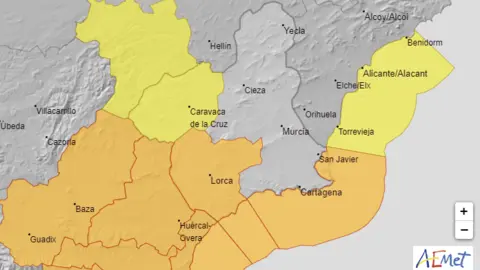 Avisos actualizados para este lunes en la Regi&oacute;n (foto: AEMET)