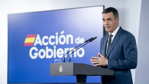 El presidente del Gobierno, Pedro S&aacute;nchez, durante una rueda de prensa, posterior al Consejo de Ministros, en el Palacio de La Moncloa (foto: EP)