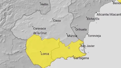 Avisos de este martes en la Regi&oacute;n de Murcia (foto: Aemet)
