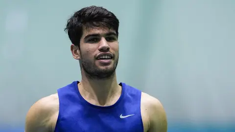Carlos Alcaraz, en un entrenamiento previo a la Copa Davis 2024