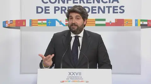 Fernando L&oacute;pez Miras, presidente de la Regi&oacute;n de Murcia, en la rueda de prensa posterior a la Conferencia de Presidentes (foto: La 7)