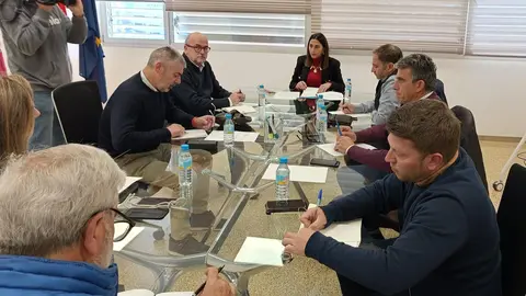 La consejera Sara Rubira en la reuni&oacute;n con COAG, ASAJA, UPA y FECOAM para informar del paquete de ayudas (foto: CARM)