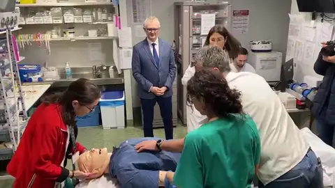 Simulacro en la sala de  hemodin&aacute;mica del Hospital Virgen de la Arrixaca (foto: Juan M&aacute;iquez/ La 7)