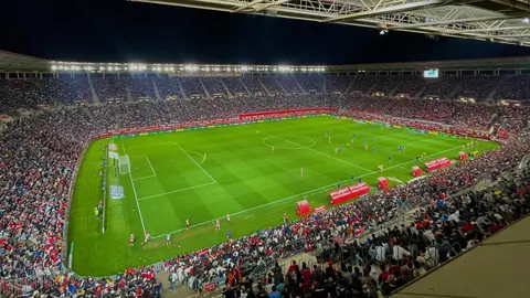Estadio Enrique Roca de Murcia durante el partido de este s&aacute;bado ante el Ceuta