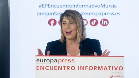La alcaldesa de Cartagena, Noelia Arroyo, interviene durante un encuentro informativo de Europa Press, en el hotel Rosewood Villa Magna, a 13 de mayo de 2025, en Madrid (Espa&ntilde;a)