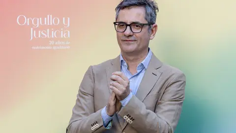 El ministro de la Presidencia, Justicia y Relaciones con las Cortes, F&eacute;lix Bola&ntilde;os, interviene durante el acto &lsquo;Orgullo y Justicia&rsquo; (foto: EP)