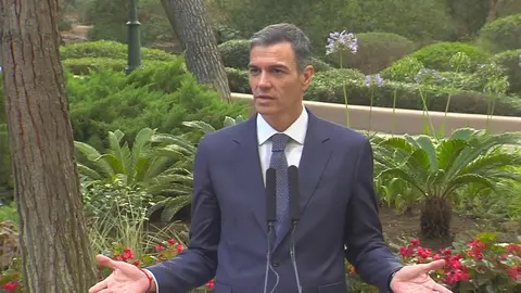 Pedro S&aacute;nchez tras la reuni&oacute;n con el rey Felipe VI en Mallorca (foto: La 7)