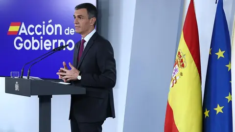 Pedro S&aacute;nchez en la comparecencia en Moncloa