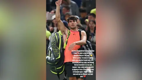 Carlos Alcaraz anuncia su baja en el torneo de Shangh&aacute;i (foto: Carlos Alcaraz)