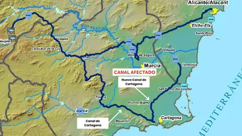 Mapa donde se puede localizar geogr&aacute;ficamente el Nuevo Canal de Cartagena, que est&aacute; afectado tras las intensas lluvias de la DANA (foto: MCT)