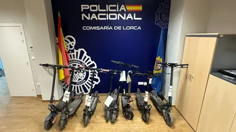 Patinetes recuperados por la Polic&iacute;a Nacional en Lorca