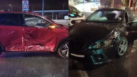 Dos heridos tras el choque de dos turismos en la avenida Miguel Indur&aacute;in de Murcia (foto: La 7)