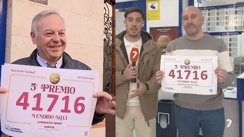 Murcia y Caravaca de la Cruz se llevan parte del s&eacute;ptimo quinto premio de la Loter&iacute;a de Navidad 2025, con el 41.716 (foto: La 7)