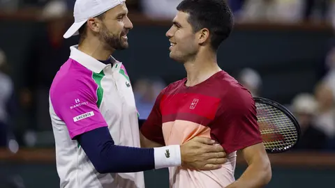 Imagen de archivo de Grigor Dimitrov y Carlos Alcaraz en Indian Wells (foto: Ep)