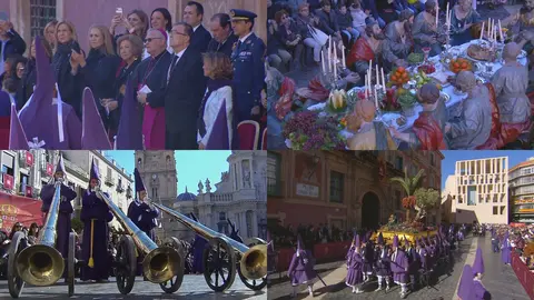 Los Salzillos procesionan este Viernes Santo en Murcia con la presencia de la reina Sof&iacute;a