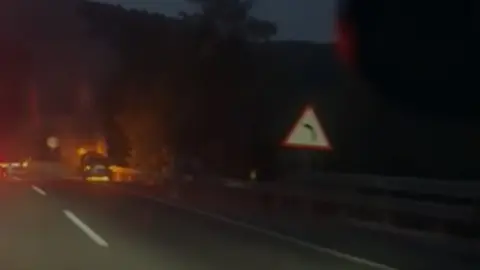 Coche ardiendo en la A-30 (foto: La 7)