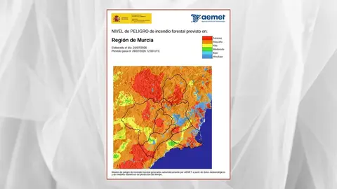 La Aemet eleva a muy alto el riesgo de incendio en cuatro comarcas de la Regi&oacute;n de Murcia