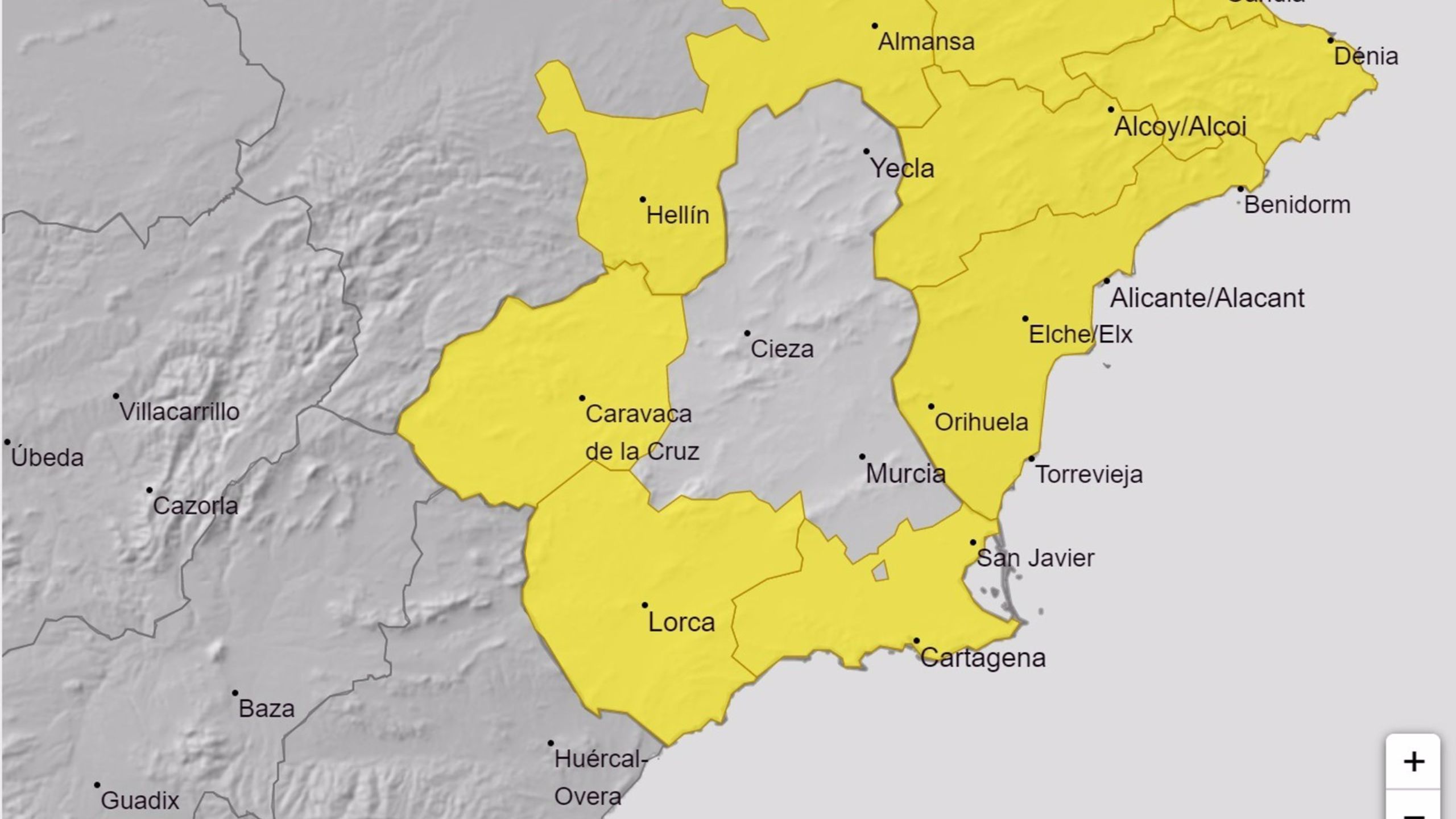 Mapa de alertas meteorológicas para la jornada electoral de este domingo