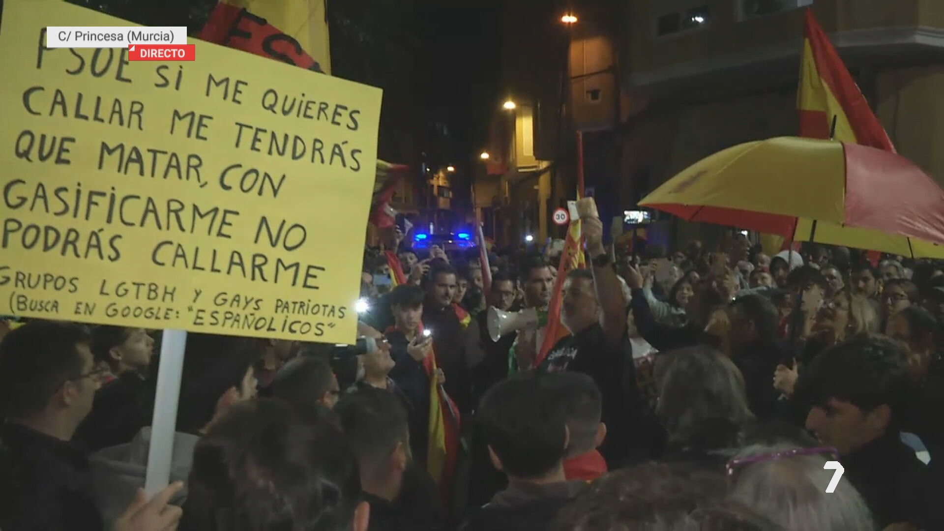 Asistentes a la manifestación contra la amnistía frente a la sede del PSOE en la Región (foto: La 7)