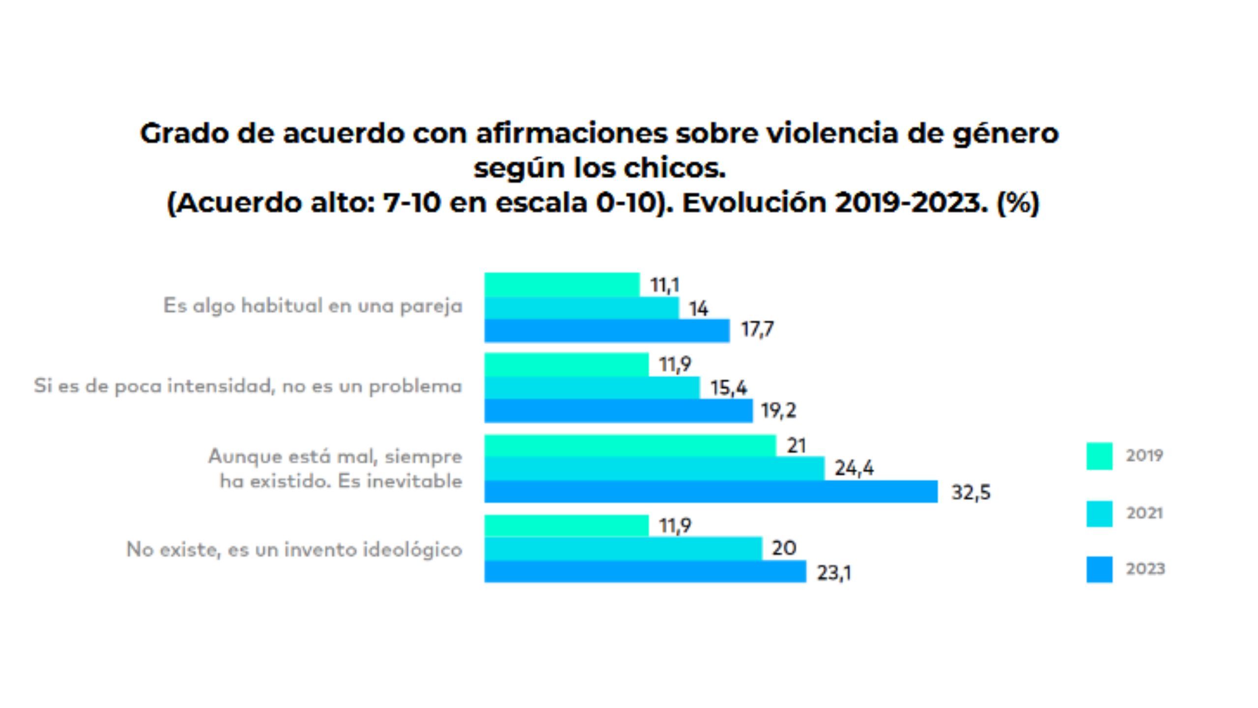 Grado de acuerdo con afirmaciones sobre violencia de género según los chicos.