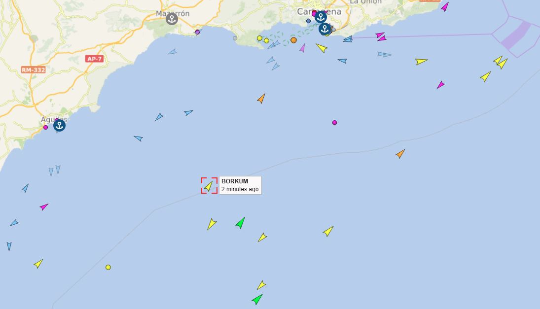 Situación del Borkum (foto: VesselFinder)