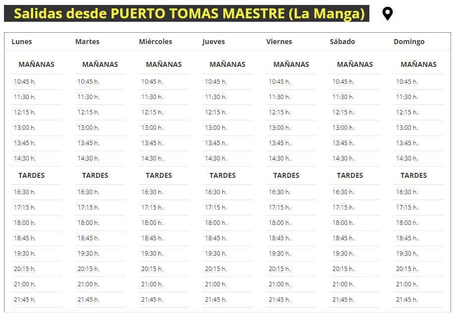 Horarios desde el Puerto de Tomás Maestre