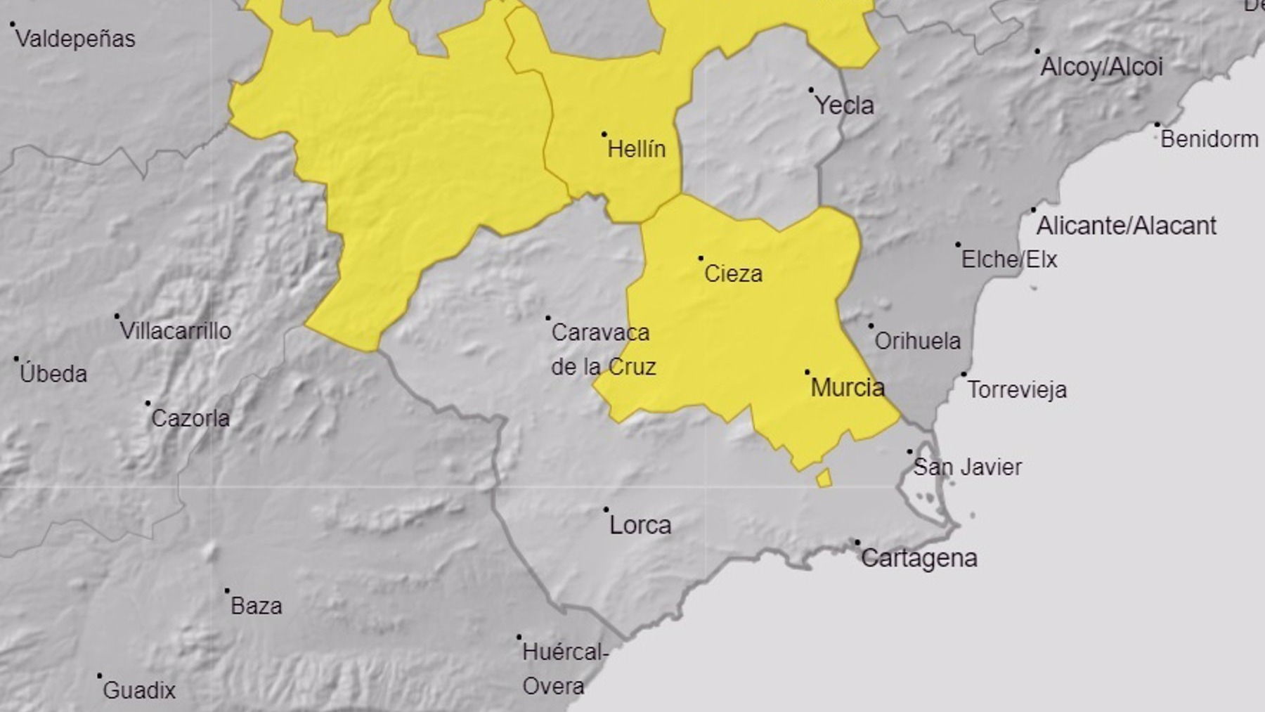 La Aemet mantiene el aviso amarillo en la Vega del Segura (foto: Aemet)