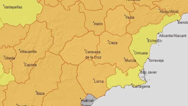 Aviso naranja por temperaturas que podrían alcanzar los 40ºC en gran parte de la Región (foto: Aemet)