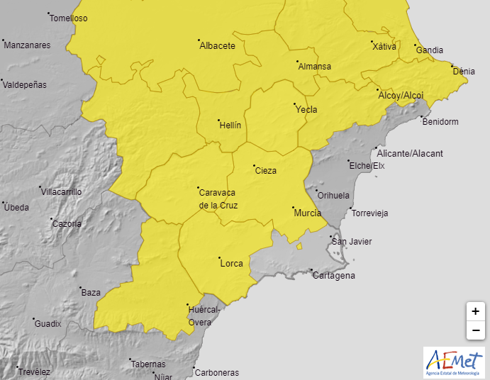 La AEMET activa el aviso amarillo por lluvias